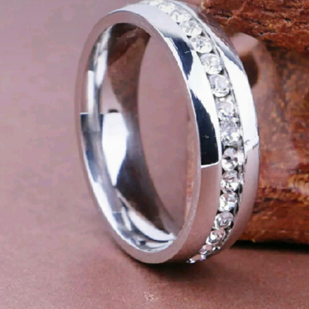 Natural Zircon Embedded Titanium band Ring Unisex